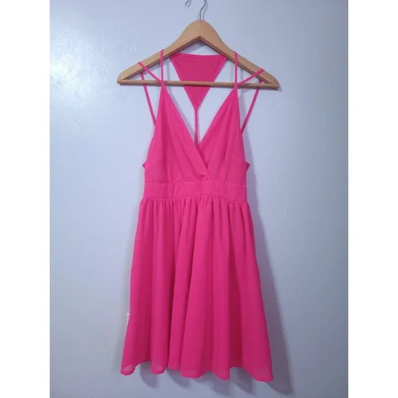 L'ATISTE | Dresses | Latiste By Amy Hot Pink Barbiecore Cami V Neck Fit  Flare Summer Dress Medium | Poshmark